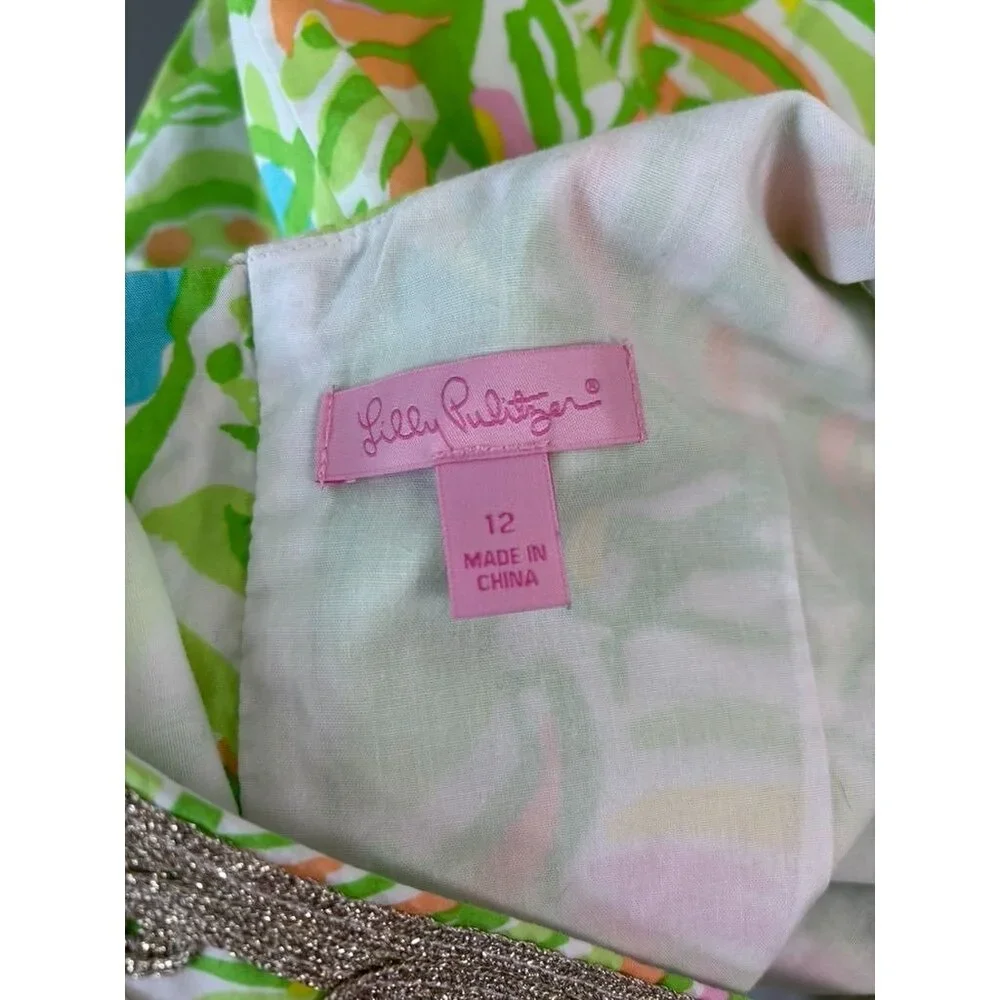 Lilly Pulitzer girls 12 green patterned sleeveless a-line‎ mini dress